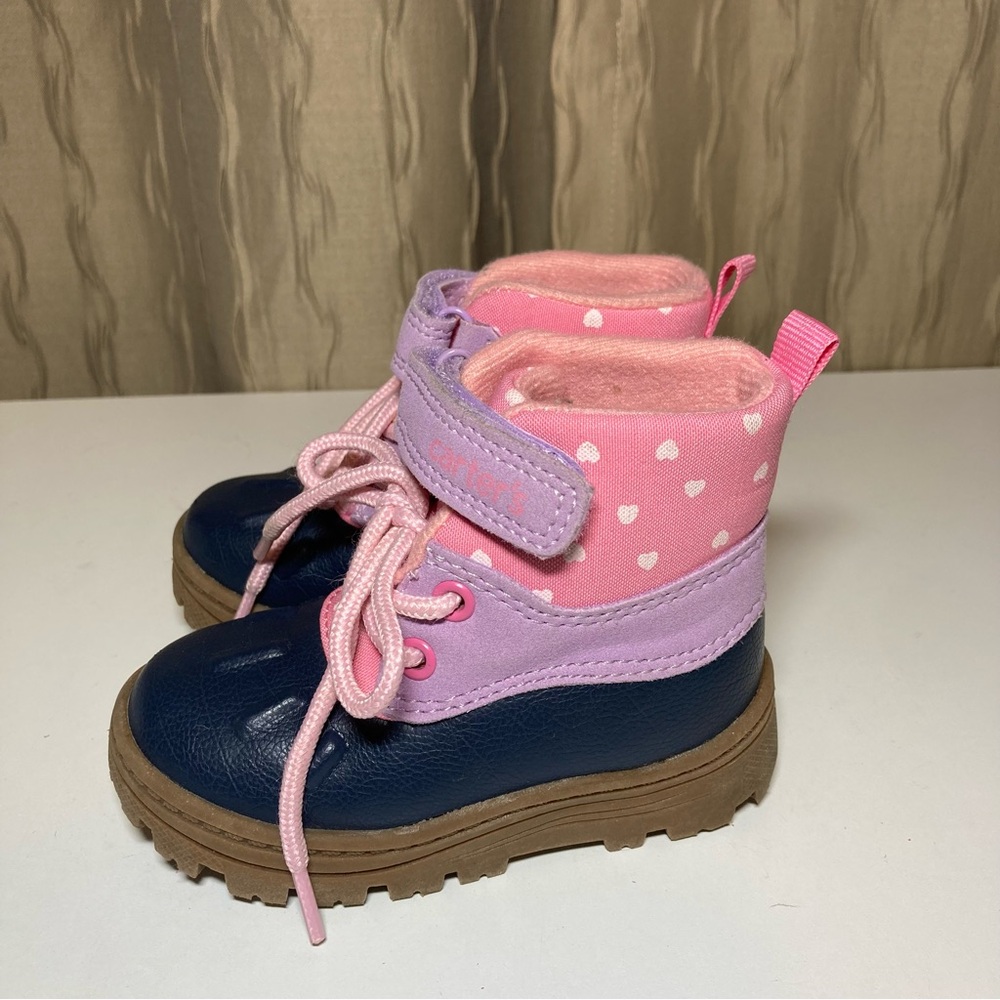 Carter's Baby Girl's 5 Winter Duck Pink Blue Lavender Heart Velcro Tie
